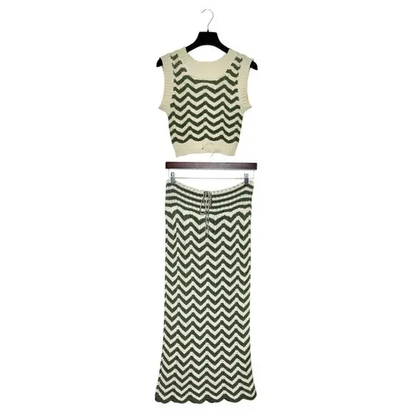 Agua Bendita Crochet Emory Crop Top & Mira Ete Skirt Set Chevron M/L - Picture 3 of 9